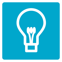 White lightbulb icon on blue background