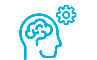 Icon of human brain in a head silhouette and a cogwheel