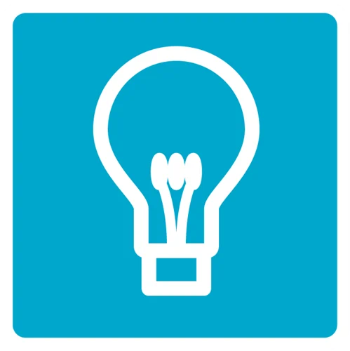 White lightbulb icon on blue background