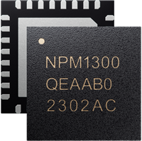 Front of an IC saying NPM1300, QEAAB0, 2302AC, with back showing QFN pads - nbiot [nbiot],cellular module